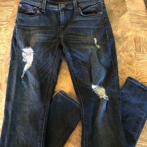 Hudson Distressed Dark Wash Skinny Jeans